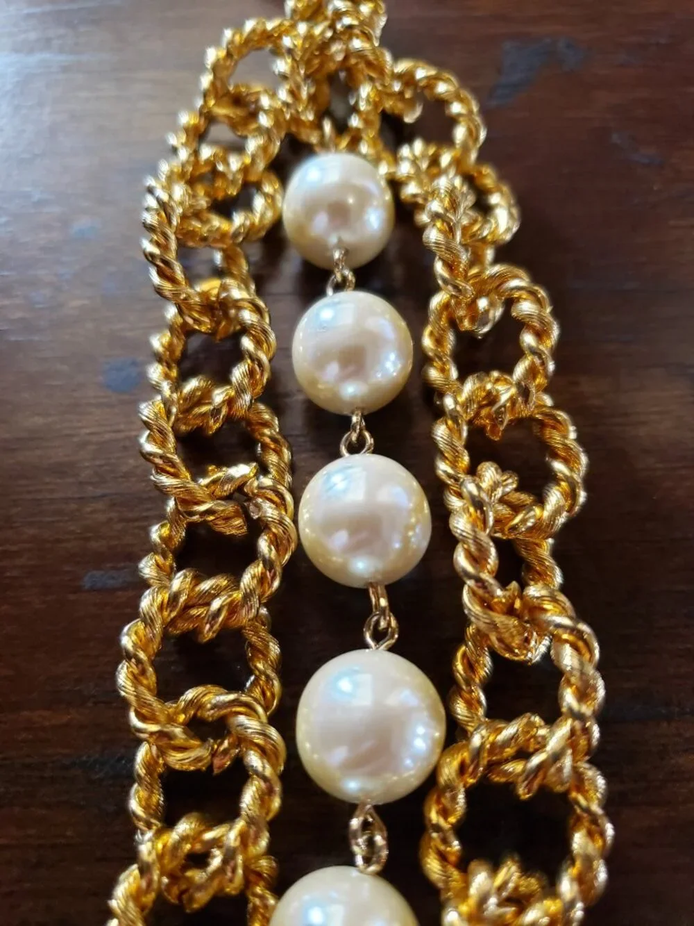 Vintage CAROLEE Runway Pearl Gold Rope Chain Statement Backless Dress Necklace